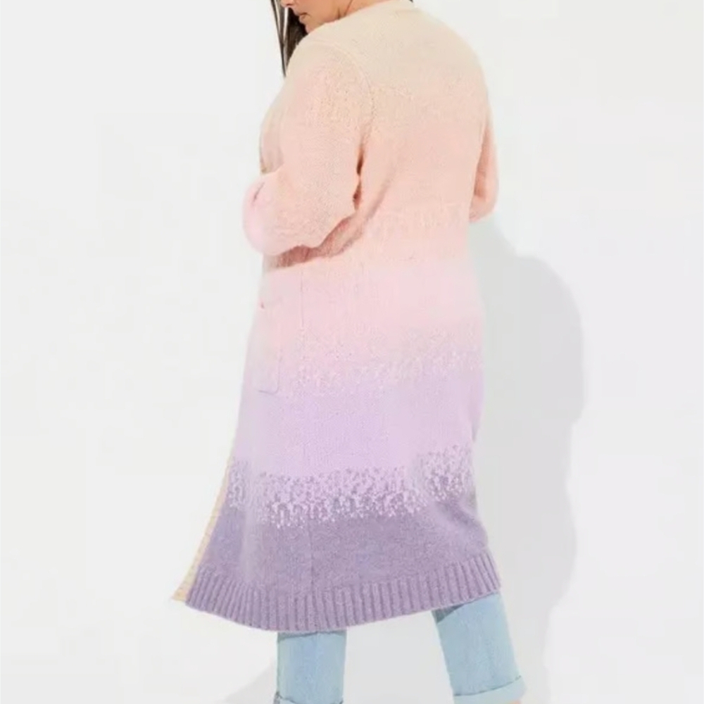 Torrid Coatigan Balloon Sleeve Ombre Rainbow Pastel Sweater - Picture 4 of 9